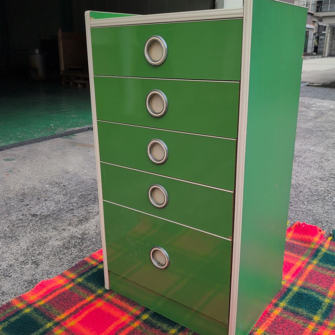 昭和レトロポップ緑5段引き出しラック