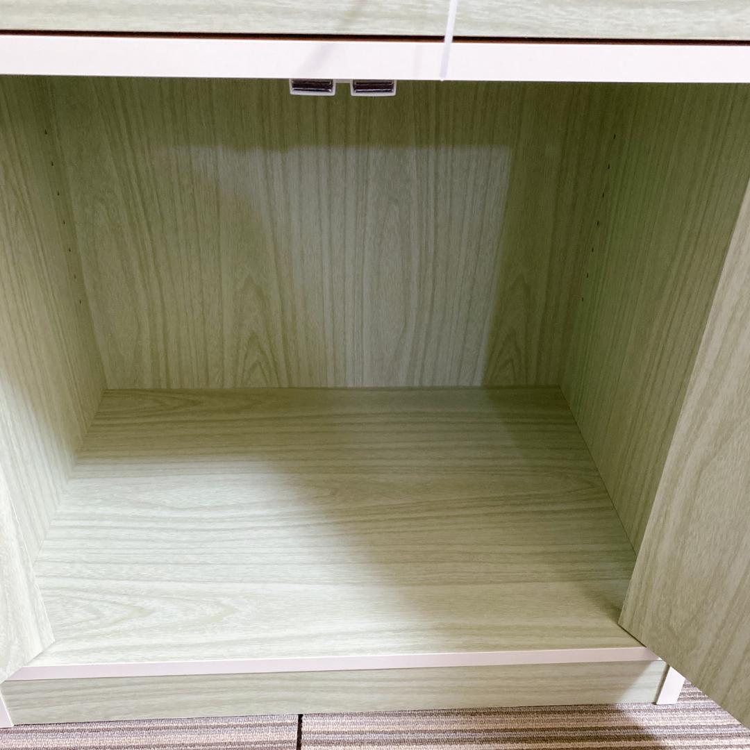 キッチン収納 キッチンボード ミニ食器棚 キャビネット ミストガラス扉 グリーン