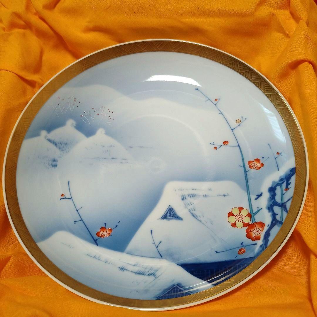 香蘭社　イヤープレート　雪景色　 梅の花　 陶器皿 　1999年