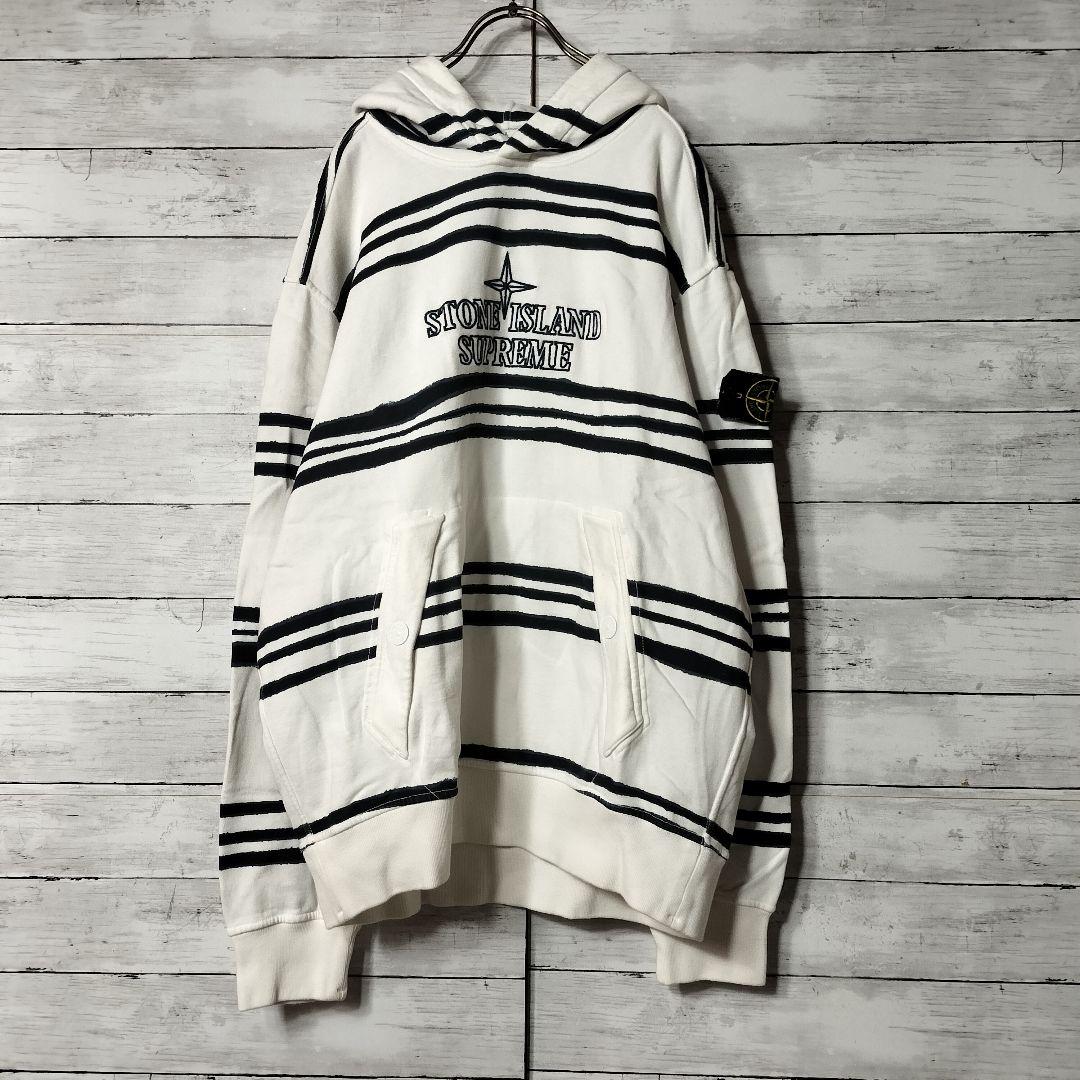 シュプリーム ストーンアイランド フーディパーカー スウェット 刺繍ロゴ コラボ
