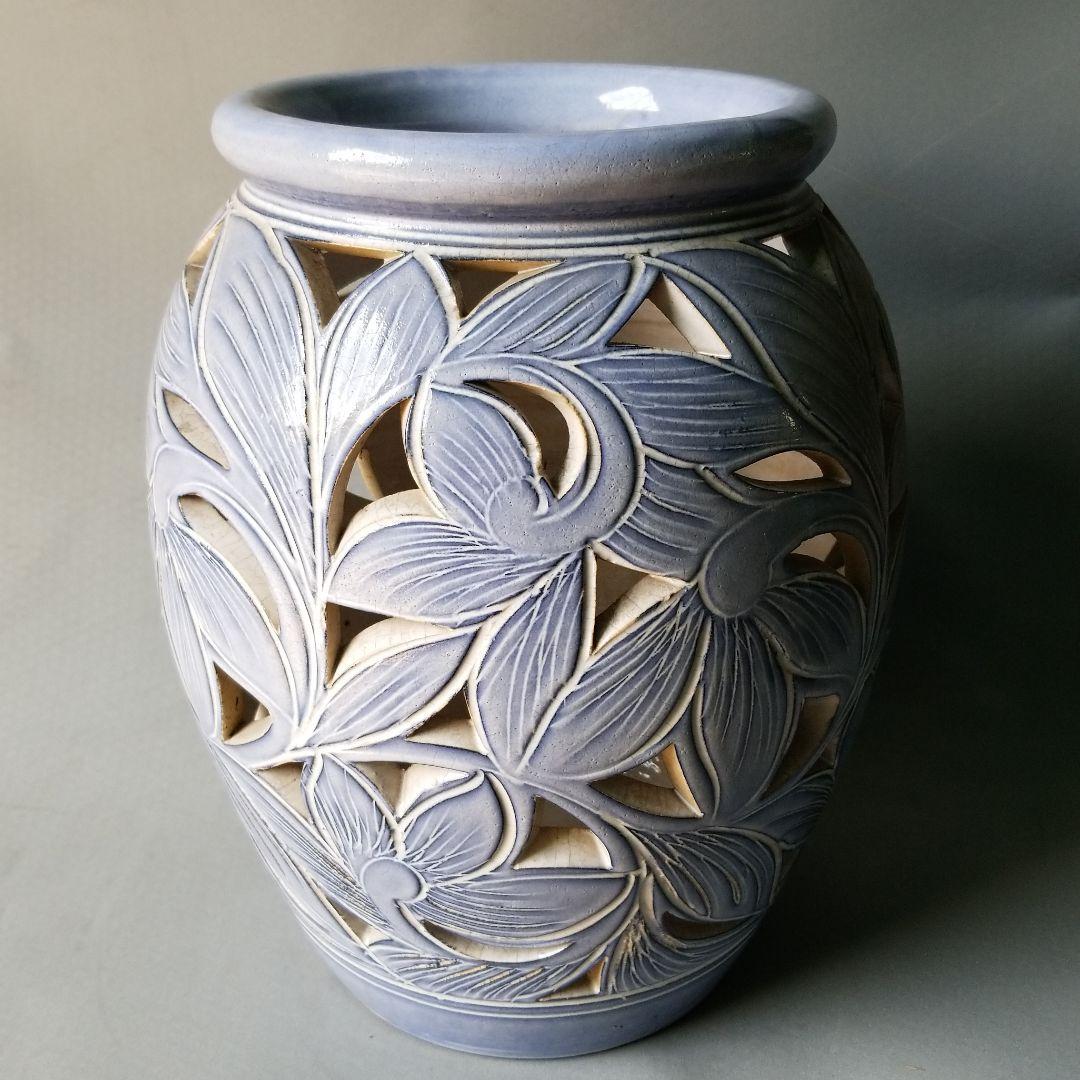 お値引きしました⤵信楽焼傘立て  壺型青唐草 高さ４３cm