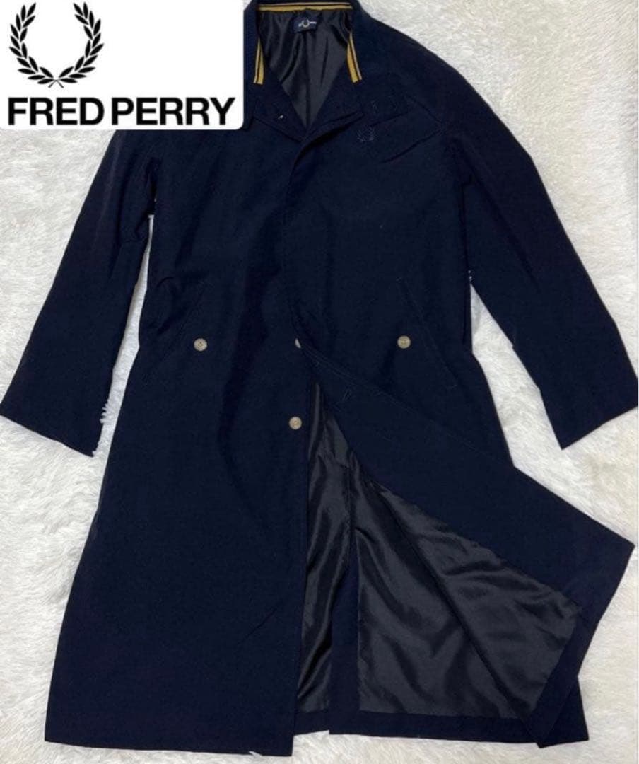 ジ*ヌ様 【美品】Fred Perry トレンチコート　M相当　ロゴ　ネイビー