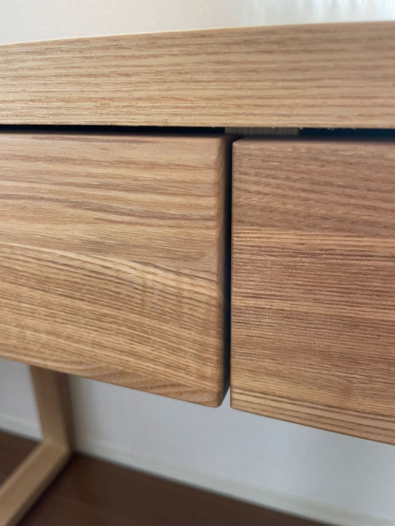 【売約済】天然木タモ突板デスク 幅150cm奥行45cm引出あり北欧風 長机