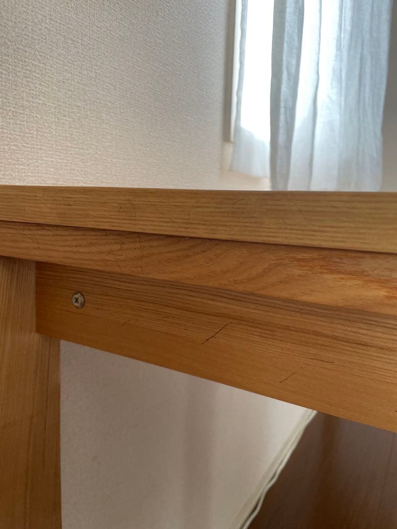 【売約済】天然木タモ突板デスク 幅150cm奥行45cm引出あり北欧風 長机