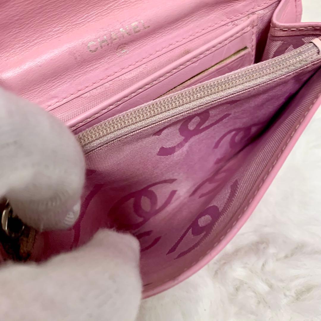 CHANEL　シャネル　二つ折り財布　カンボンライン　ピンク　Ｇカード