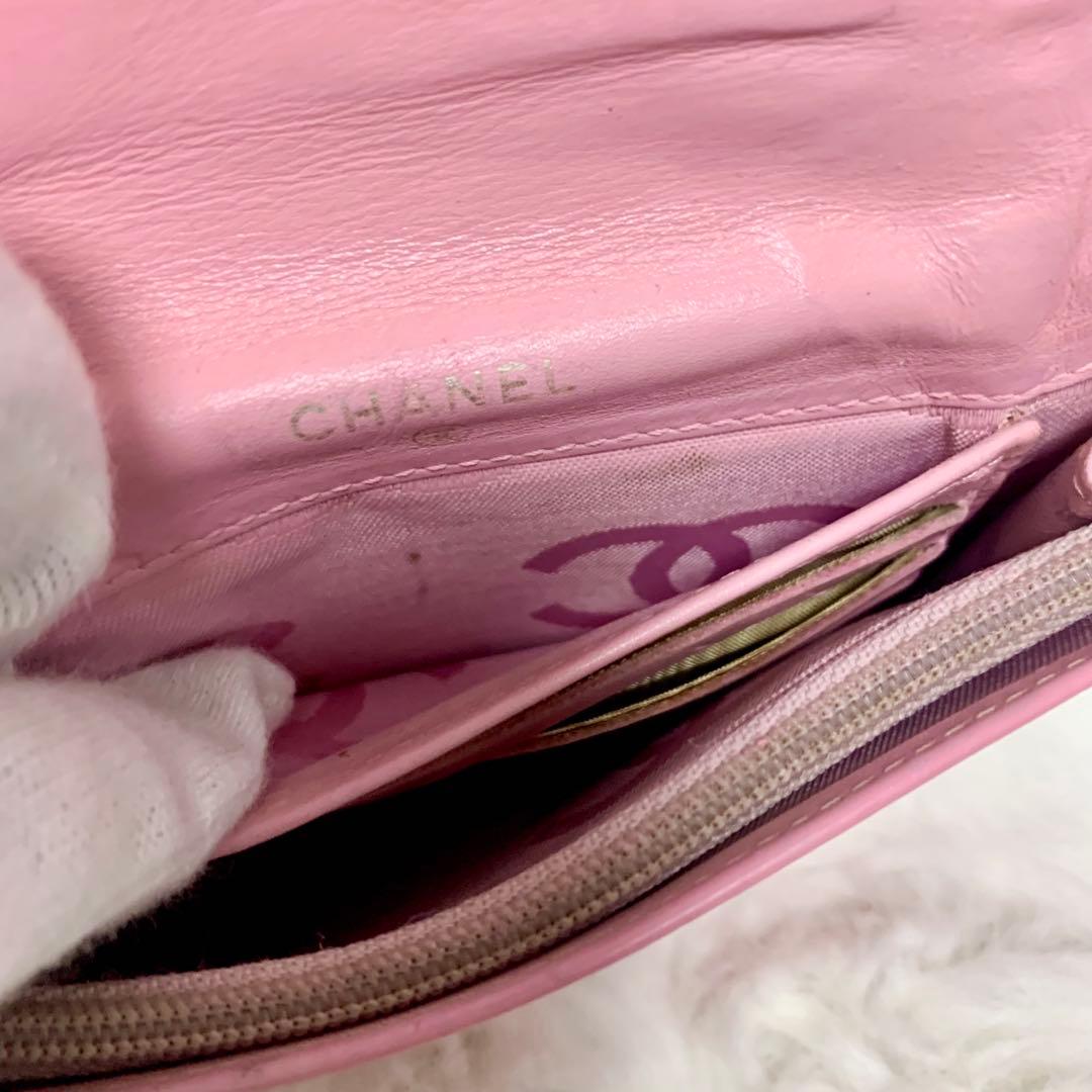 CHANEL　シャネル　二つ折り財布　カンボンライン　ピンク　Ｇカード