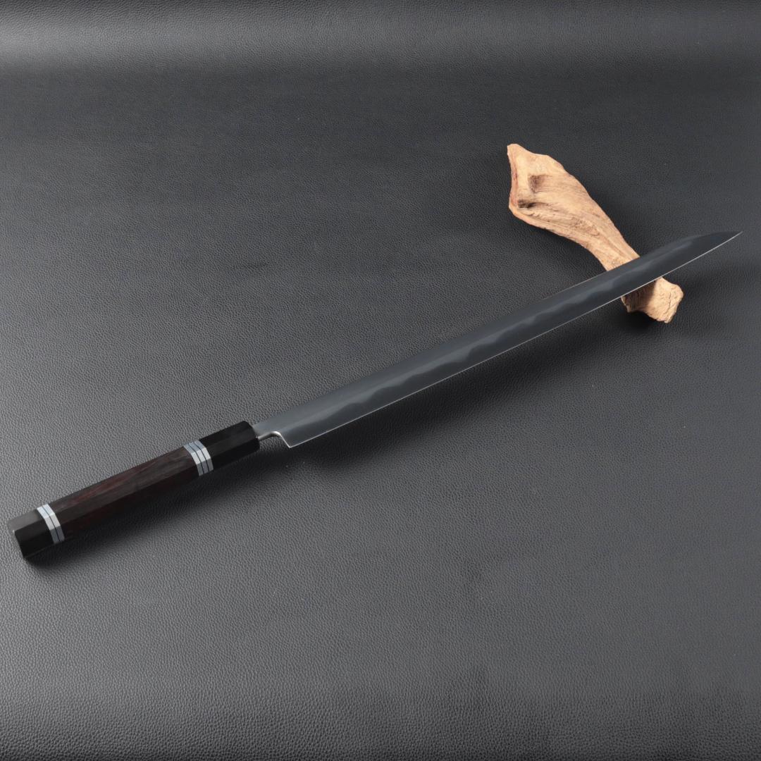 尺三 水本焼 MKH1高炭素鋼 互の目 切付柳刃包丁 究極の切れ味 黒檀八角柄