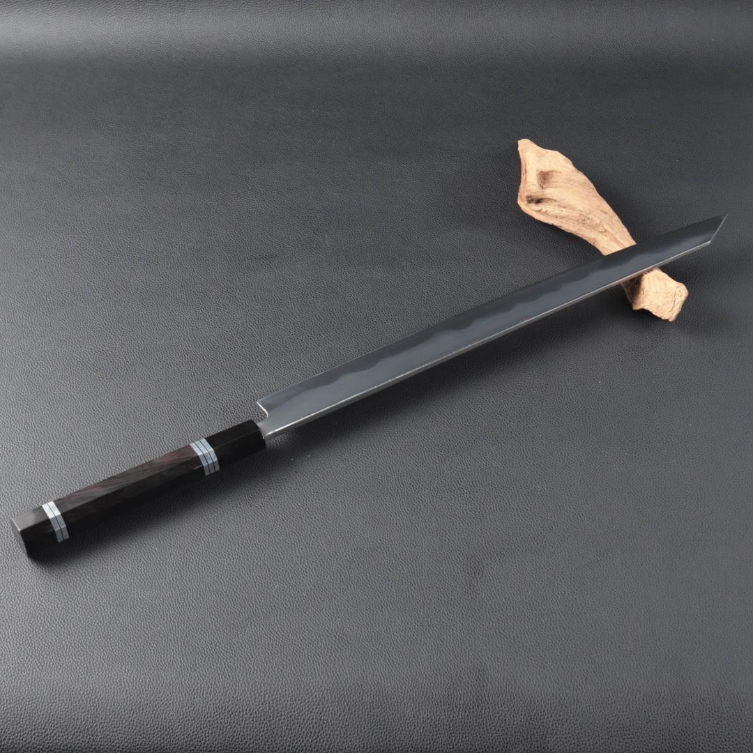 尺三 水本焼 MKH1高炭素鋼 互の目 切付柳刃包丁 究極の切れ味 黒檀八角柄