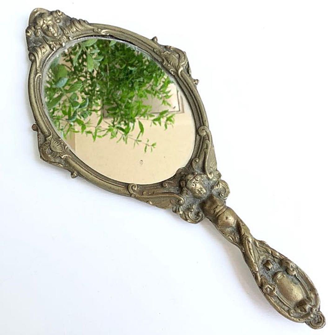 フランス アンティーク■天使 エンジェル 手鏡 ミラー 骨董品 ディスプレイ