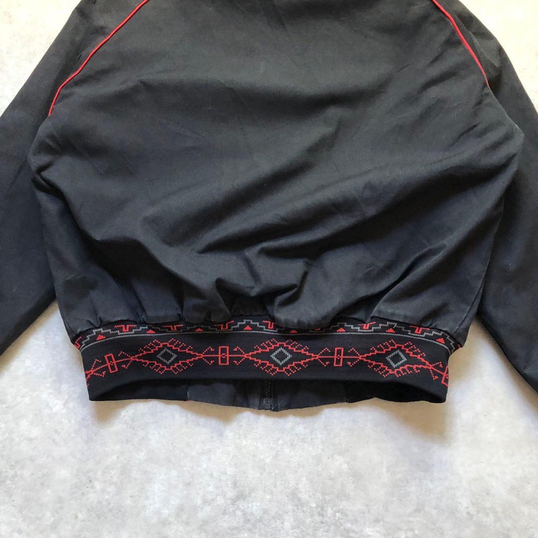 80sヴィンテージネイティブ柄ボンバージャケットダック生地スミクロ短丈