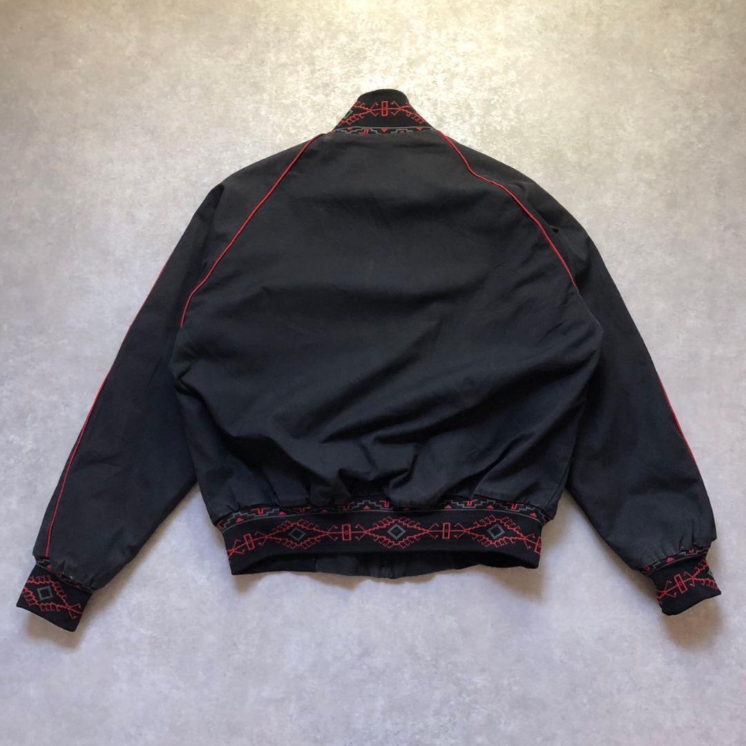 80sヴィンテージネイティブ柄ボンバージャケットダック生地スミクロ短丈