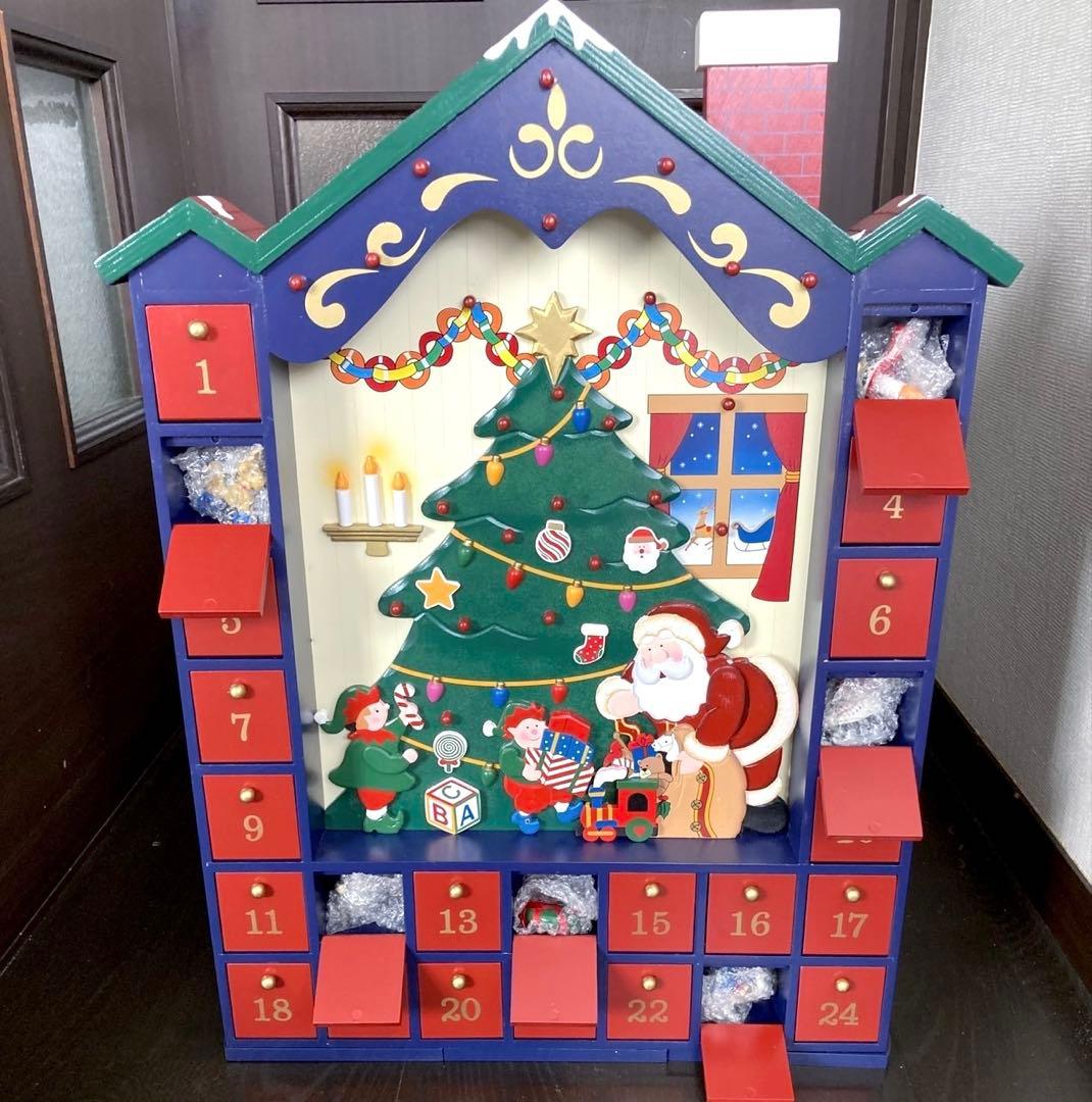 木製　アドベントカレンダー　ハウス型　オーナメント　24個