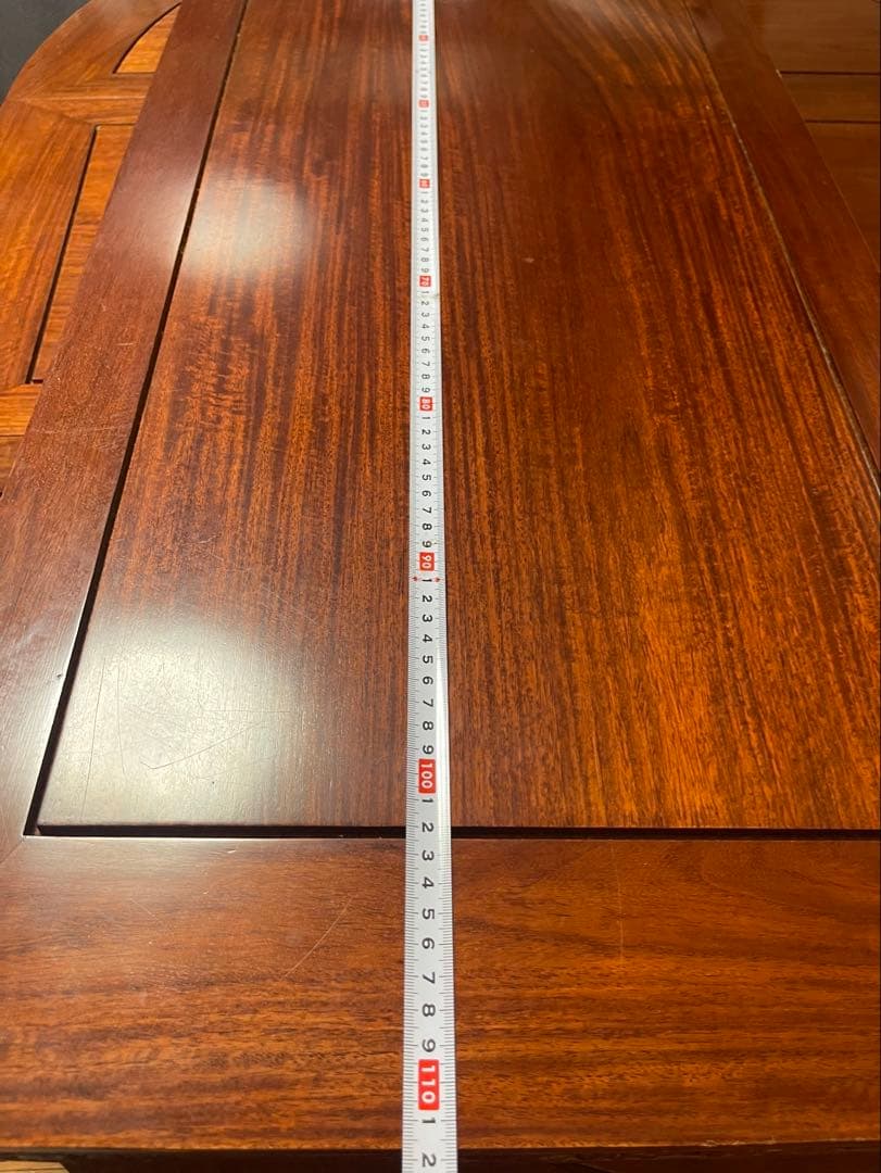 中国美術 ダイニング7点セット 花梨材 無垢 彫刻 アンティーク調 伸長式