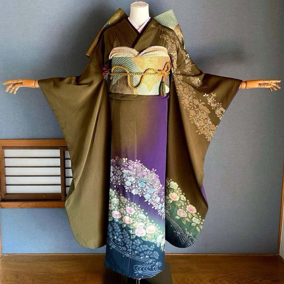 振袖フルセット　辻ヶ花　手描き友禅　ぼかし染め　成人式振袖　振袖　裄丈70