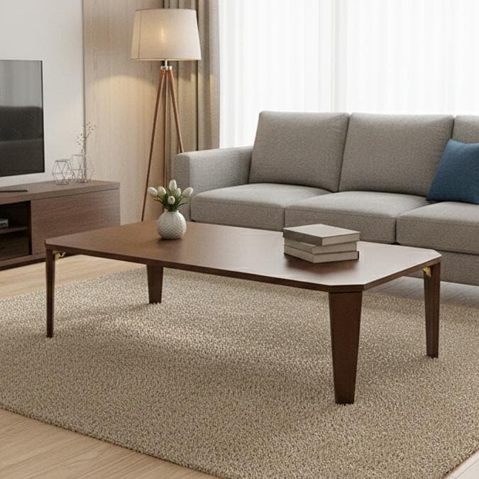 【新品・訳あり】幅 120cm 折りたたみ ローテーブル 角丸デザイン