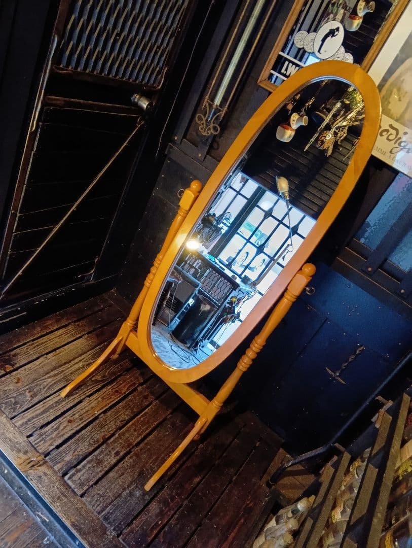 オーバル　コロニアル　スタンド　ミラー　ナチュラル　無垢材　姿見　全身鏡