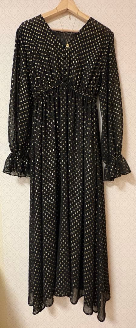 noble 【着用一回のみ】ブラック ドット柄 マキシワンピース