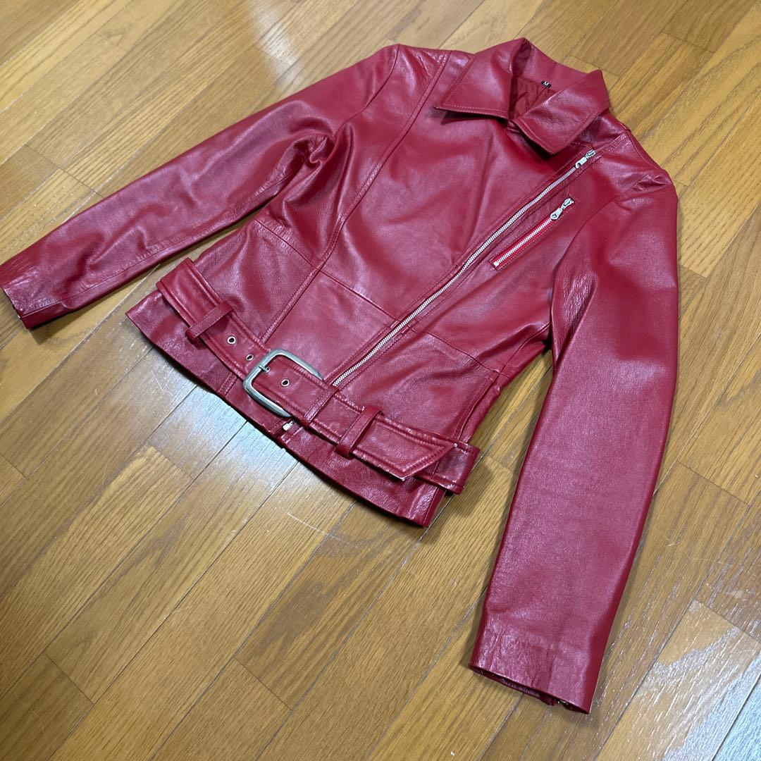 ライダースレザージャケット レディース　Mサイズ 赤色　美品！
