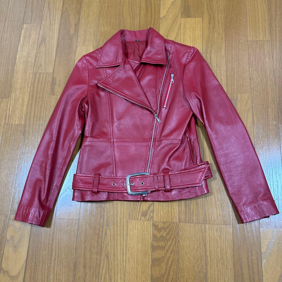 ライダースレザージャケット レディース　Mサイズ 赤色　美品！