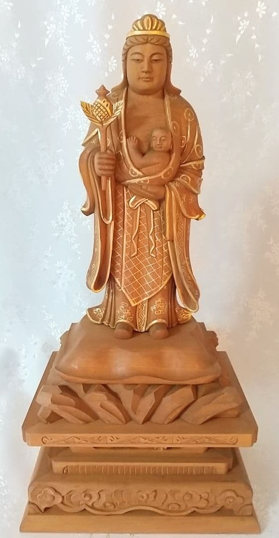 鬼子母神立像 天女形 訶梨帝母 子安 子授け 安産 守り神 木彫 仏像#507
