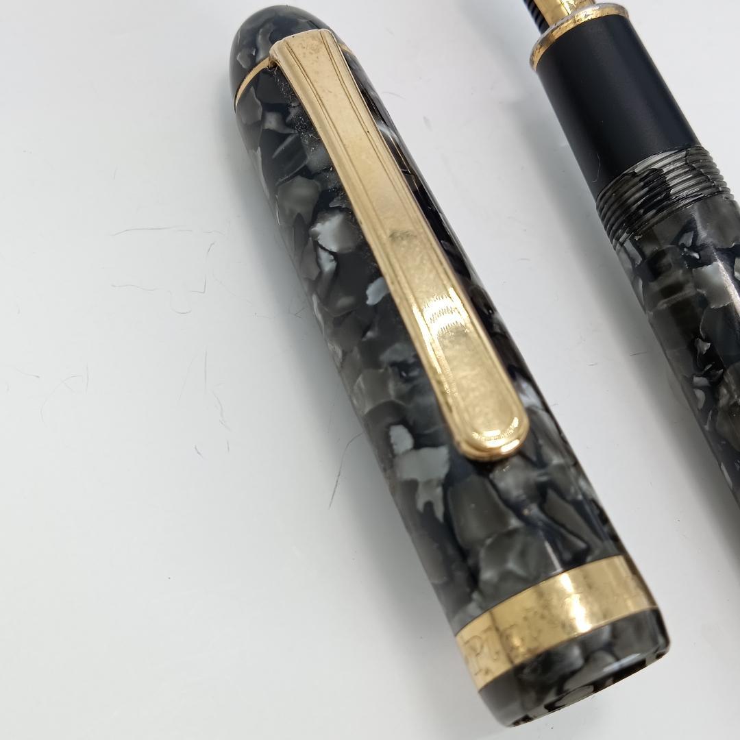 稀少 PLATINUM プラチナ 14Ｋ 万年筆 ブラック 3776 マーブル