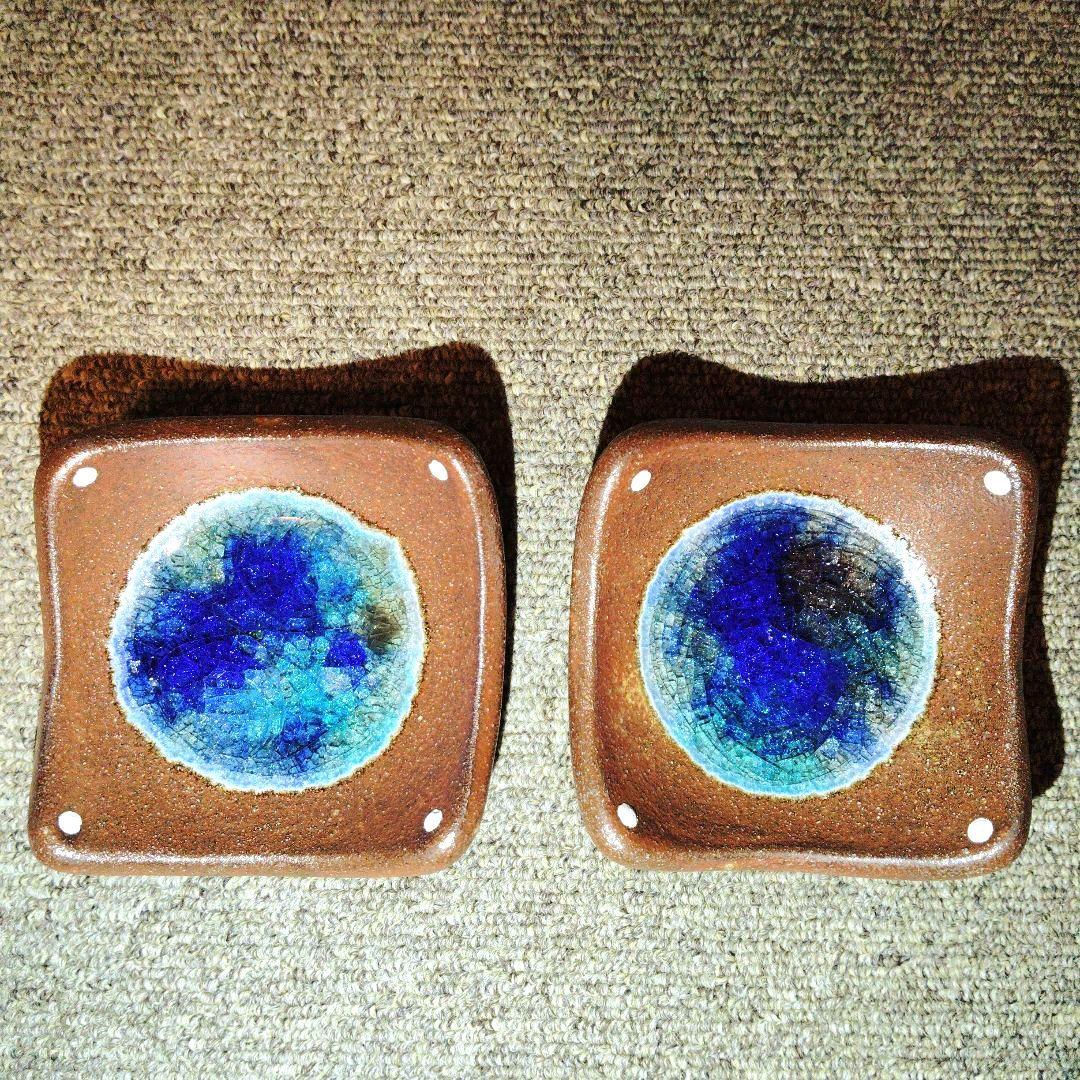 未使用 沖縄やちむん 【工房:ei-bow】 北川 稔:作 丸皿・角小皿