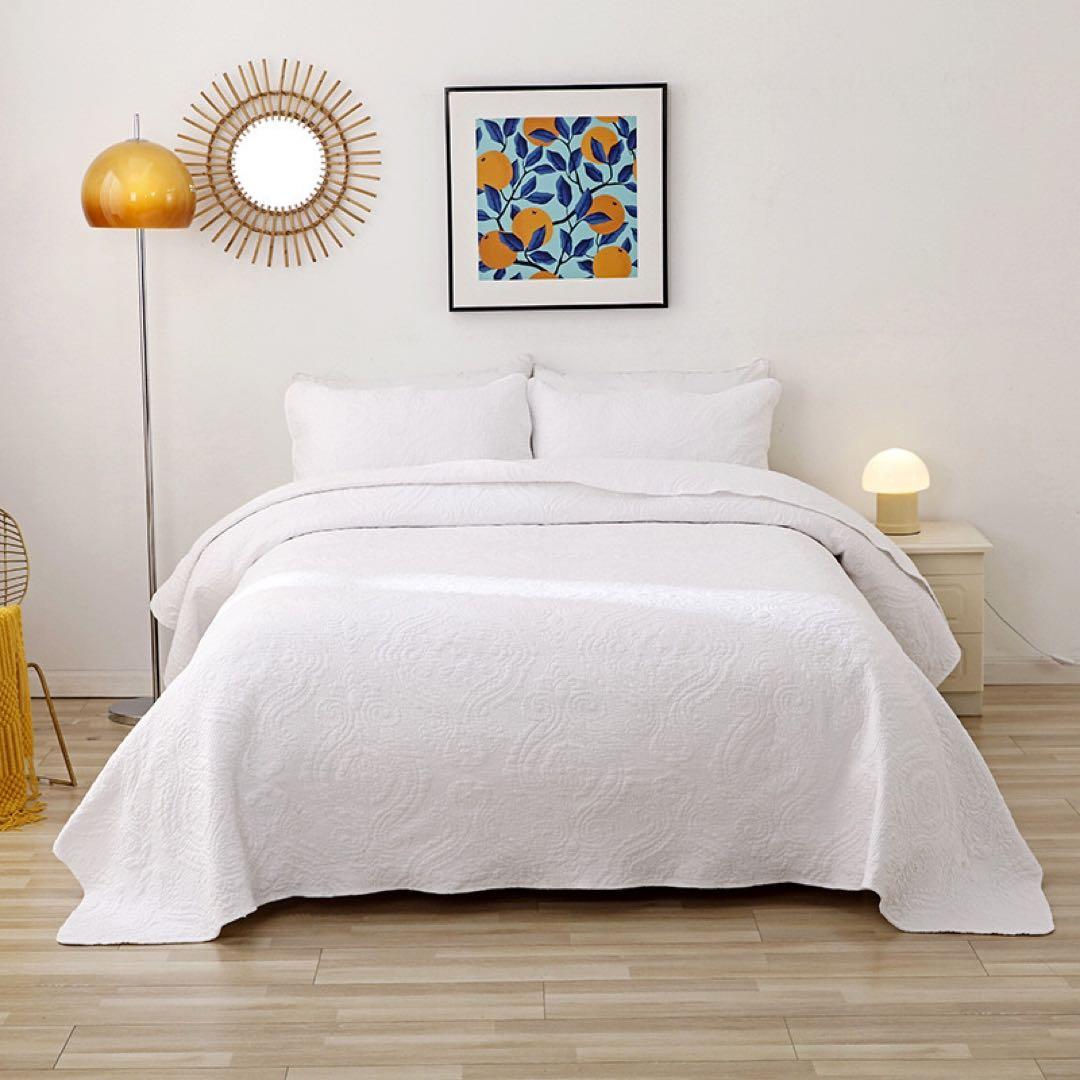 キルトベッドカバー3点セット綿マルチカバー キルティング 164白