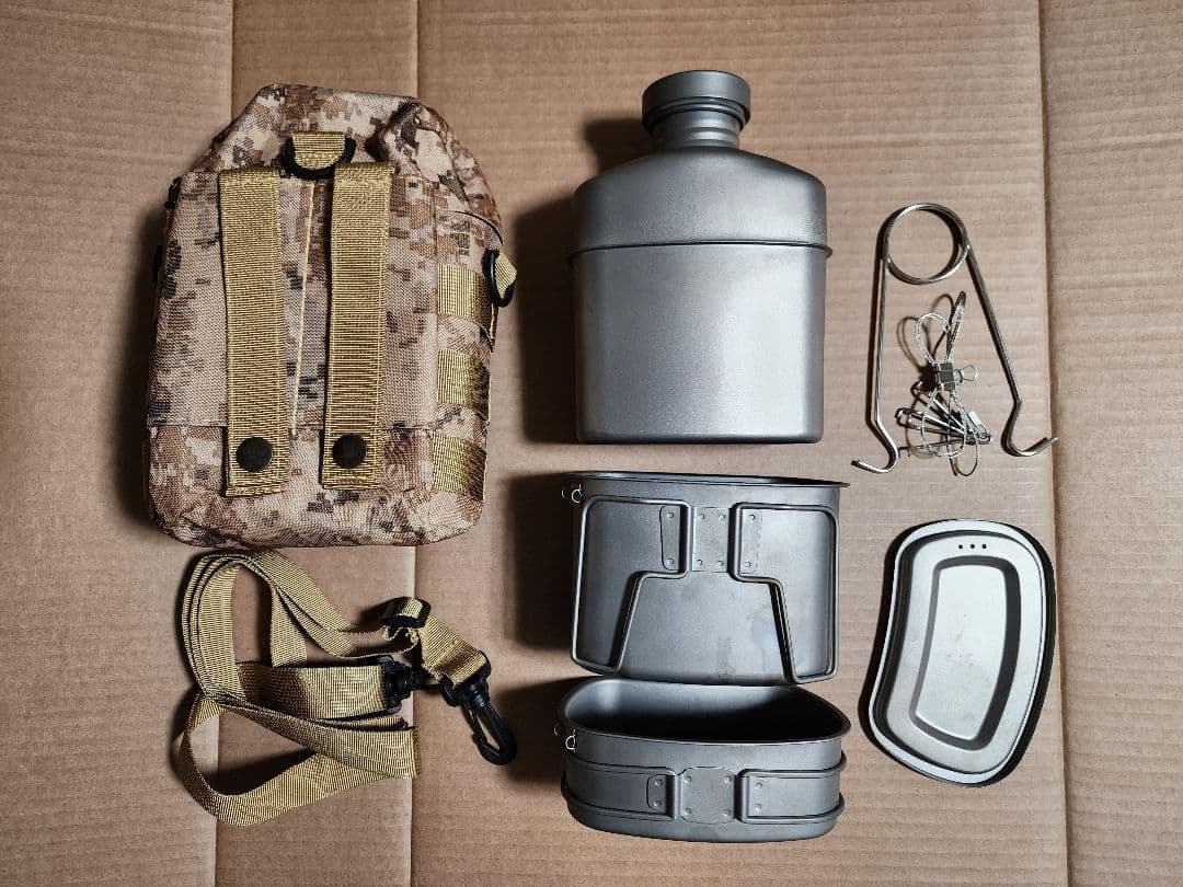 中古 チタン キャンティーン 鍋 水筒 クッカー カップ 焚き火 キャンプ