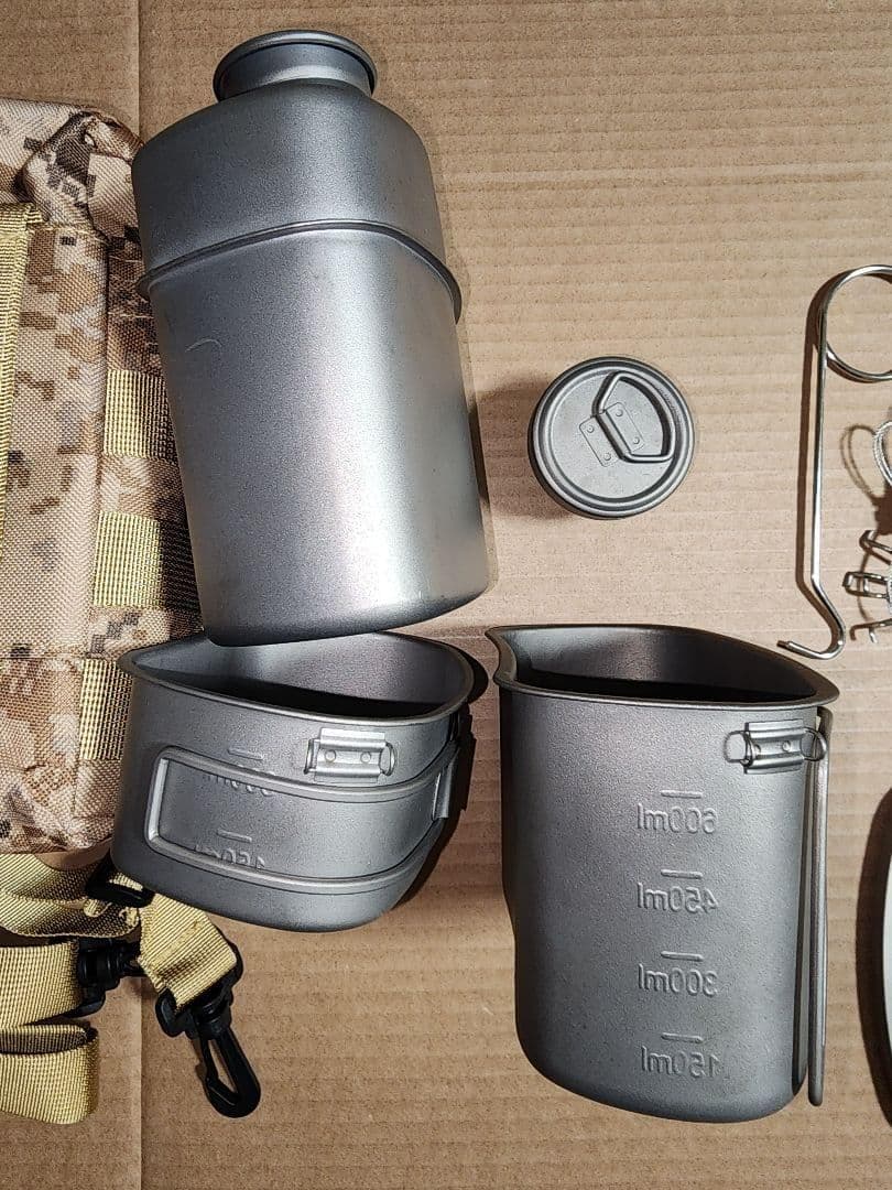 中古 チタン キャンティーン 鍋 水筒 クッカー カップ 焚き火 キャンプ
