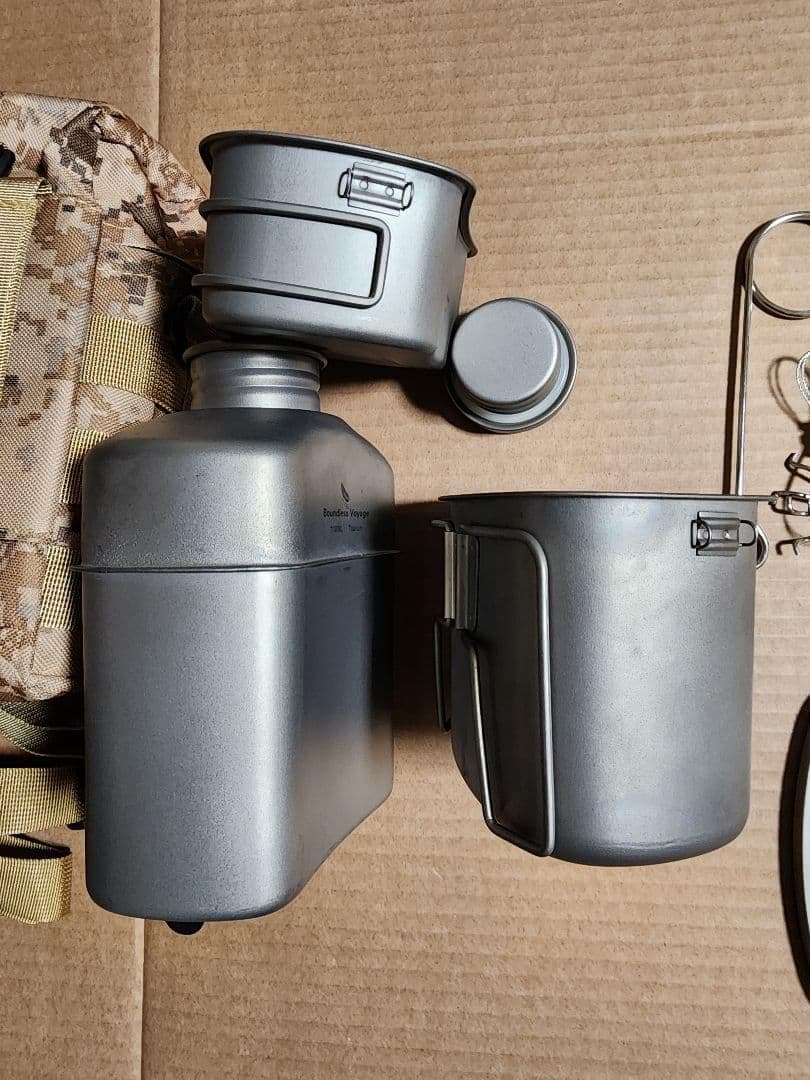 中古 チタン キャンティーン 鍋 水筒 クッカー カップ 焚き火 キャンプ