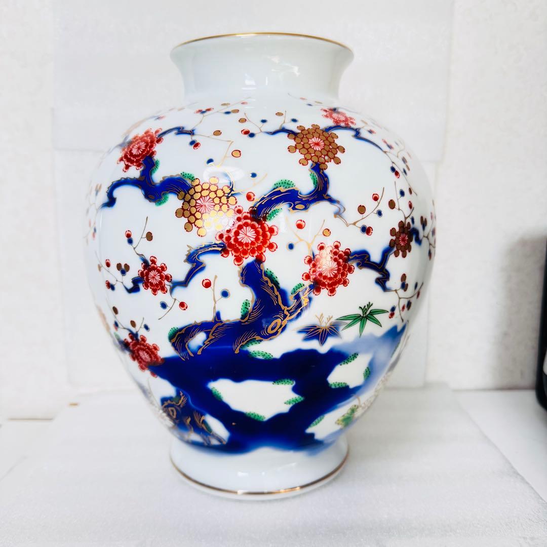 【極美品】深川製磁　宮内庁御用達　 大型花瓶 瑠璃梅図 金彩 壺 稀少品　老舗