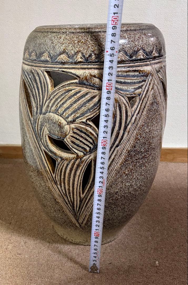 信楽焼 傘立て 唐草 透かし彫り 陶器製 玄関 インテリア