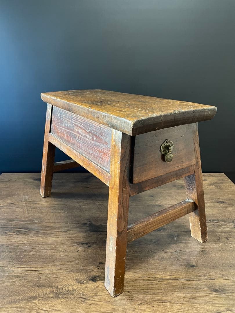 アンティーク 無垢材 引出し付　スツール　ベンチ　花台