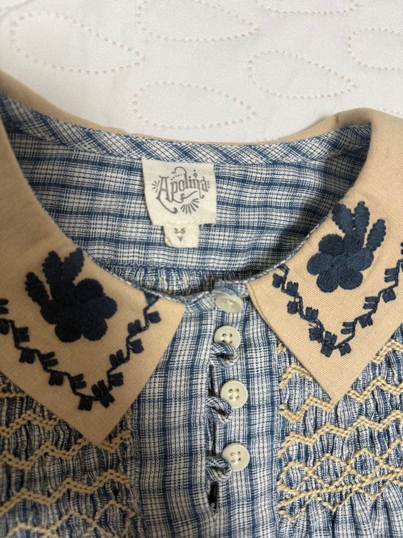 Apolline チェック柄刺繍ワンピース 長袖