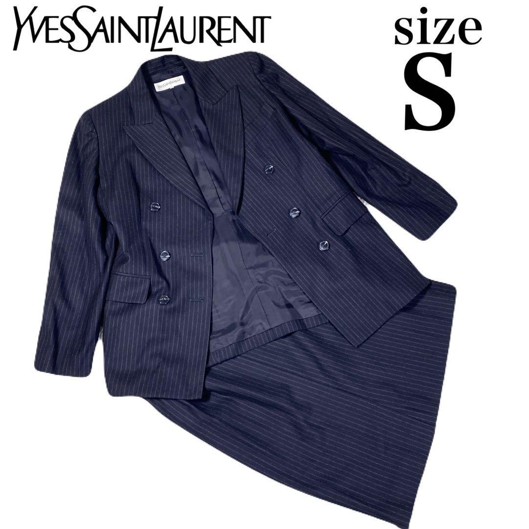 イヴサンローラン　ダブルジャケット　ネイビー　ストライプ　サイズ36(S)