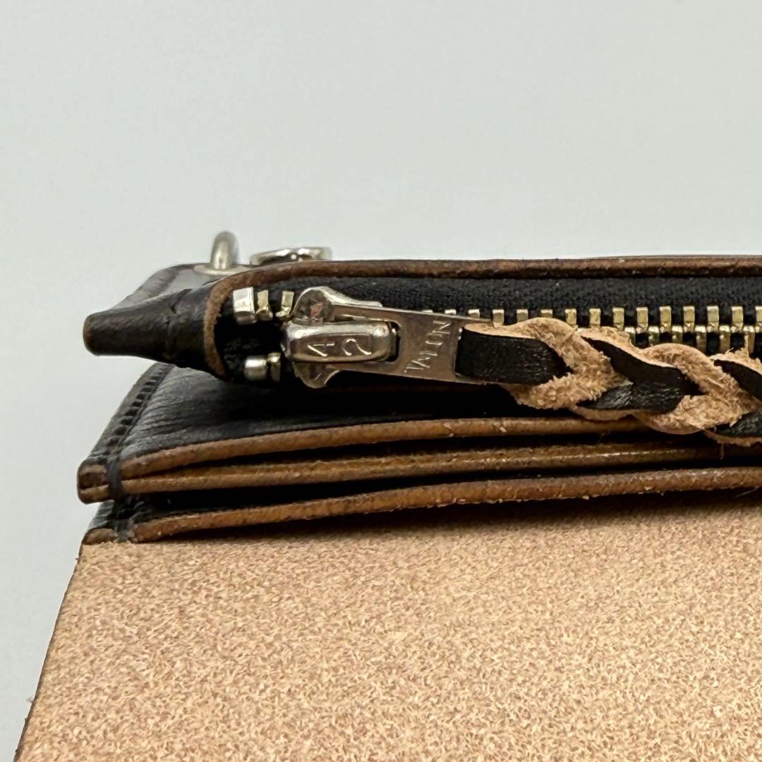 トラッカーウォレット(ブラック)タロンジッパー　サドルレザー　真鍮ニッケル