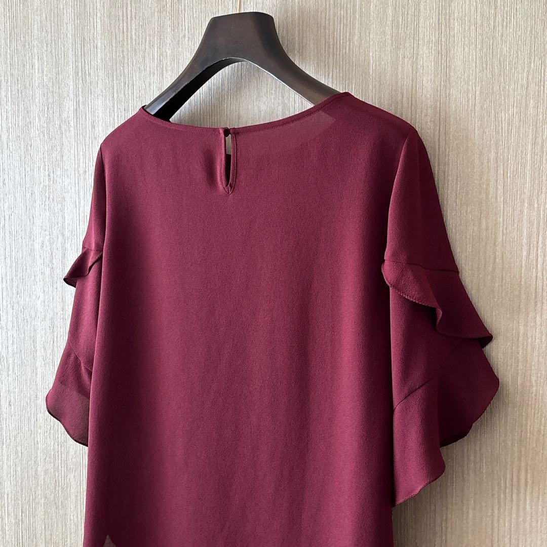 【389】アナイ　ジョーゼット袖フリルブラウス　えんじ　38 B