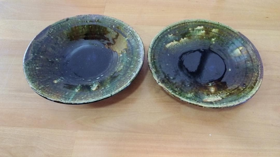 【山本一仁】織部浅鉢 2枚セット／美しい緑釉の手しごと器