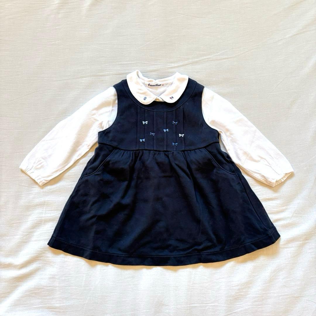値下●familiar ワンピース＋長袖トップス、WILLMERY 上着 80