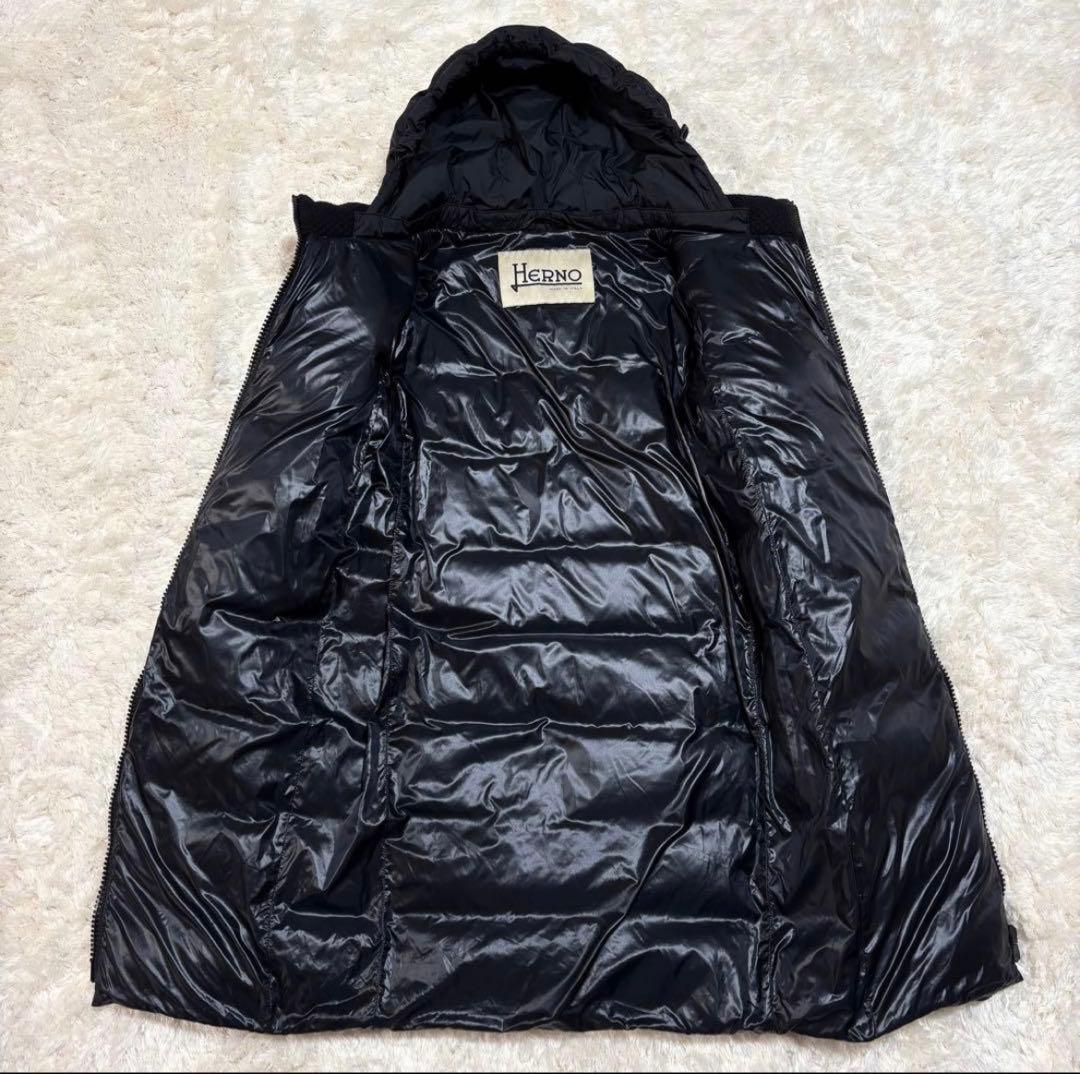 HERNO ダウンコートロング　ウール切替40黒