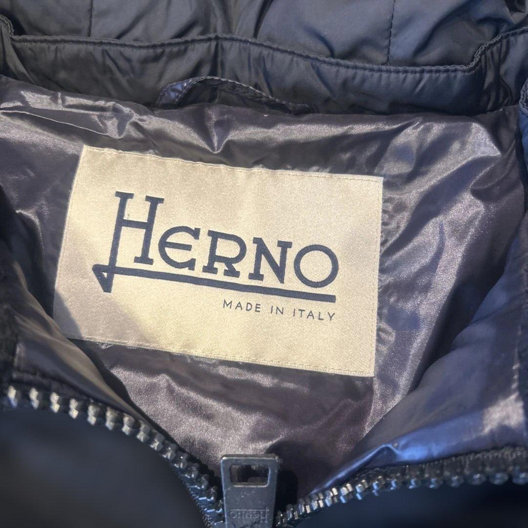 HERNO ダウンコートロング　ウール切替40黒