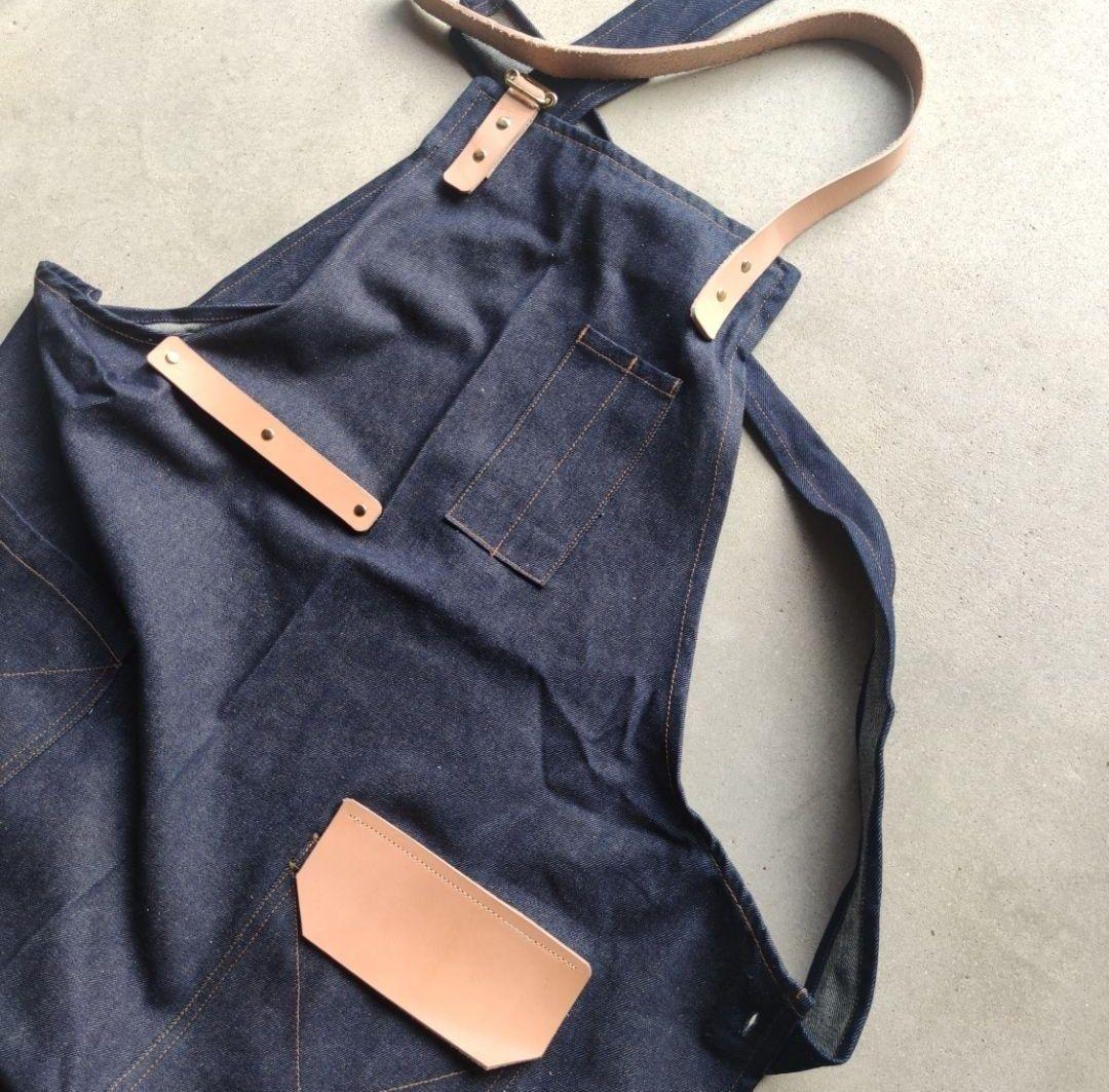 本革レザー エプロン デニム 生成りナチュラル