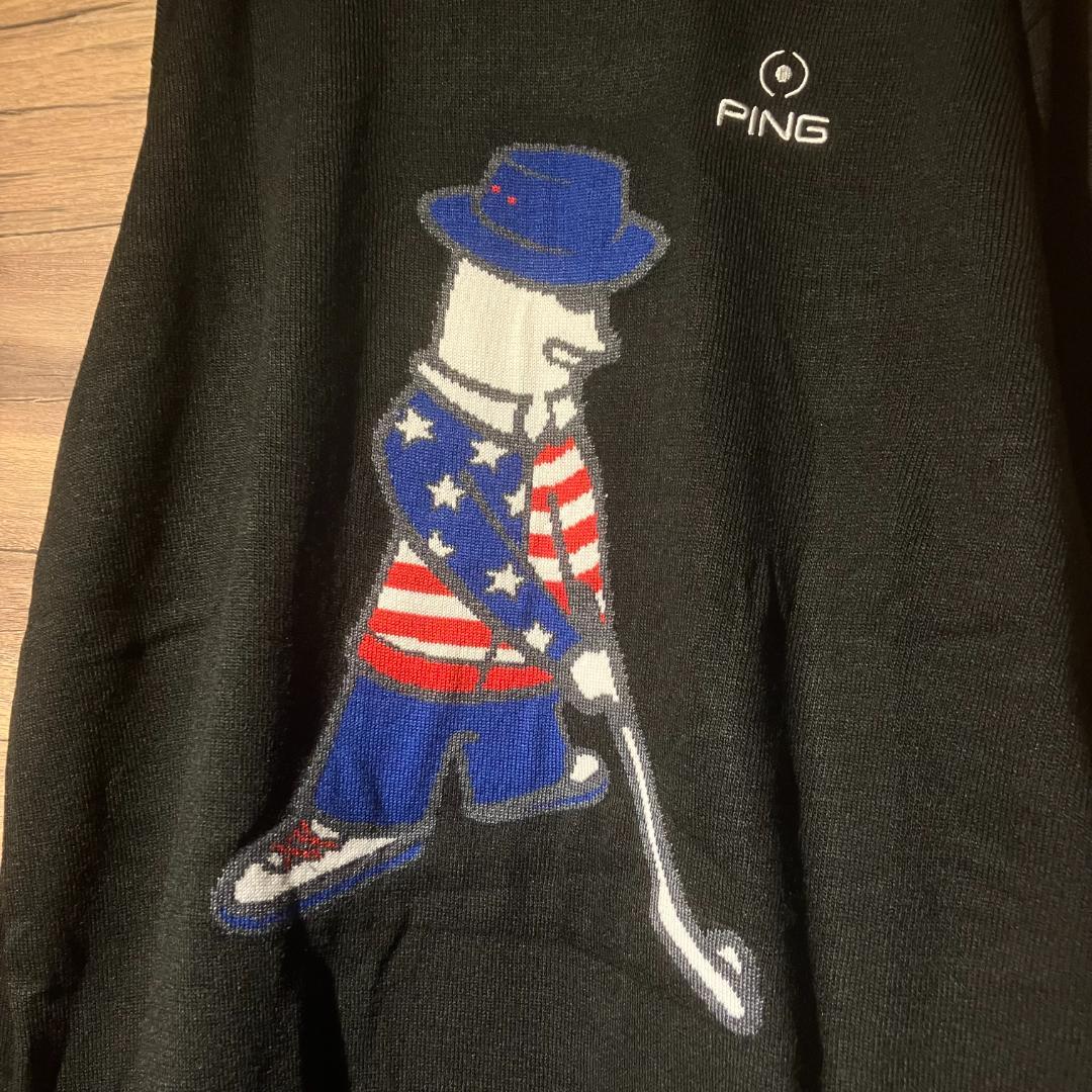 PING　ゴルフセーター　Mr.ピン/星条旗/コアブリット/サーモキャッチ　L