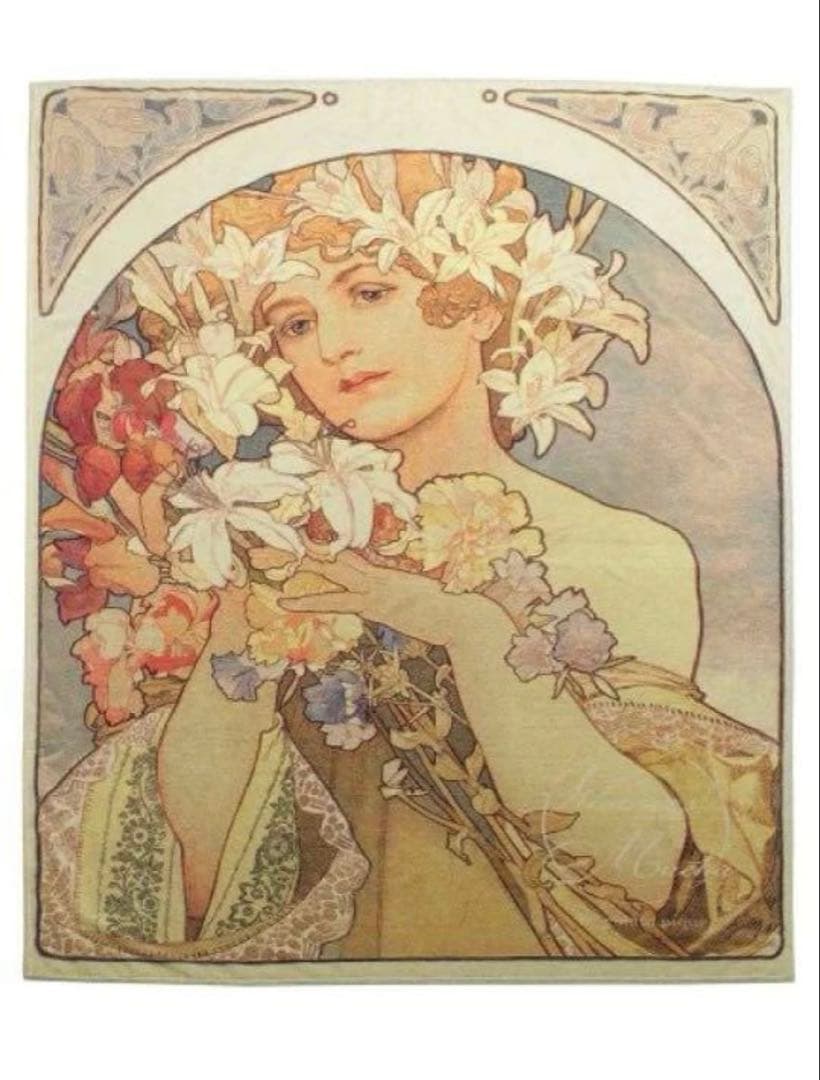 アールヌーボー アート 女性と花　ミュシャ　ジェラピケ　タオルケット