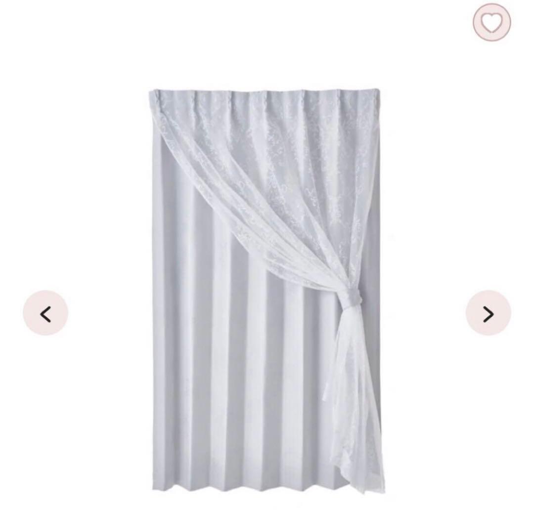 ホワイト・ダークグレー レース付きカーテン