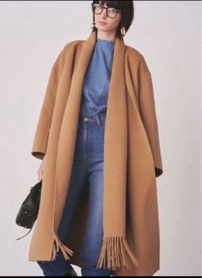 ミラオーウェン　 フリンジストール付接結ロングコート