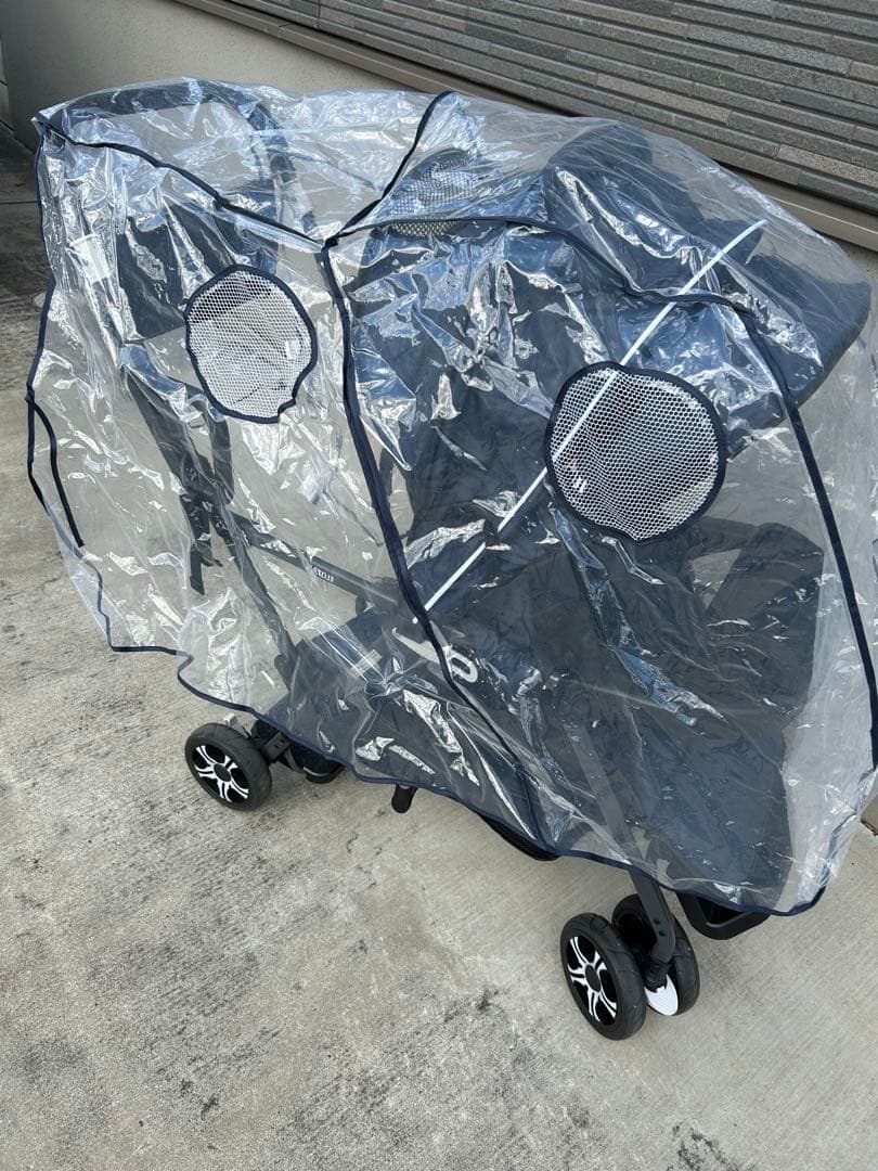 【しろふわ】KATOJI ベビーカー 二人でゴー(雨避けカバー付)