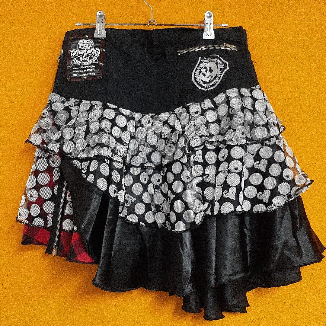 ゴシックパンクブランドSEXPOTスタッズ×ドット×チェック×ZIPスカート