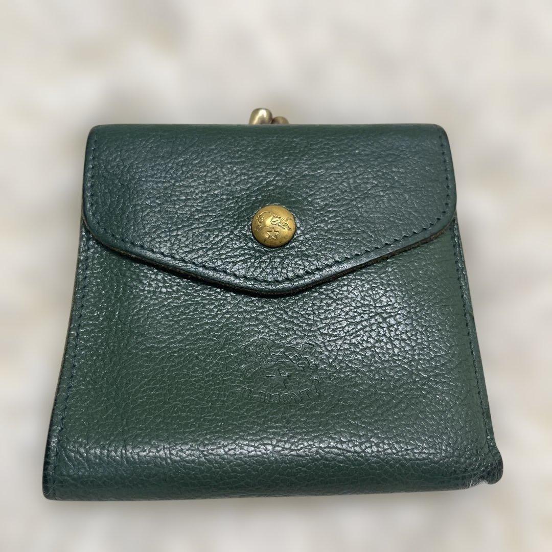 希少 美品 ILBISONTE ガマ折財布 緑 ミニマル イルビゾンテ グリーン