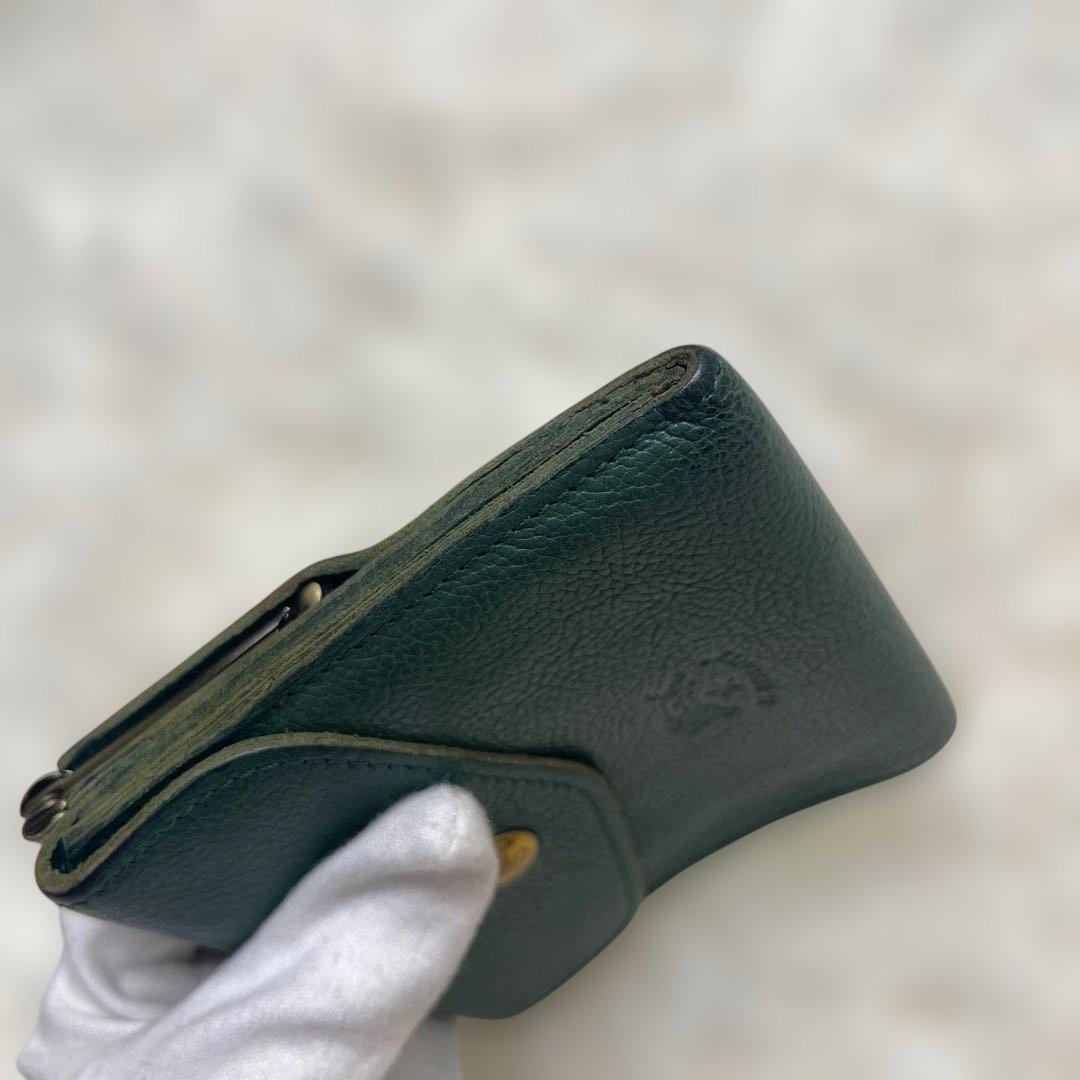 希少 美品 ILBISONTE ガマ折財布 緑 ミニマル イルビゾンテ グリーン